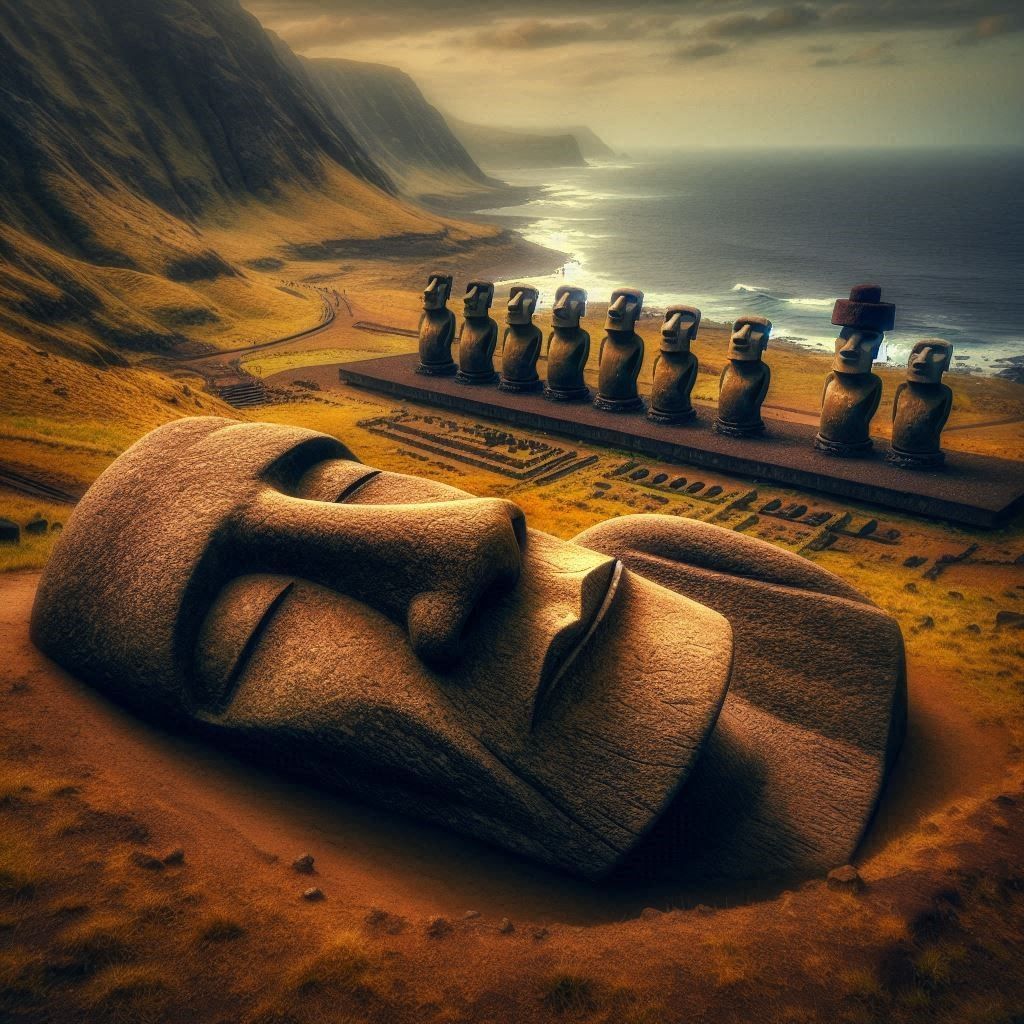 "my" moai statue in Rano raraku crater above ahu Tongarika