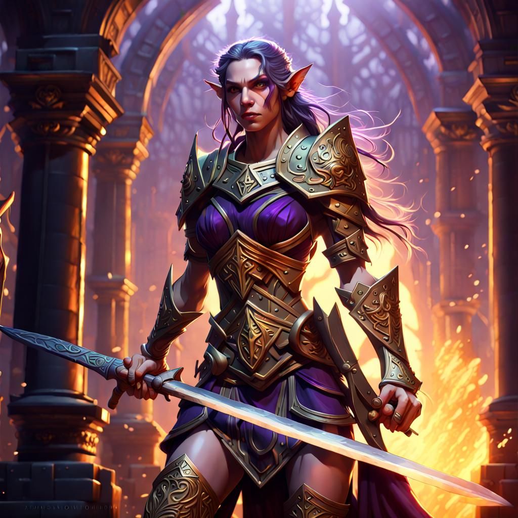 female warrior elf with shield and sword in hand - AI Generated Artwork ...