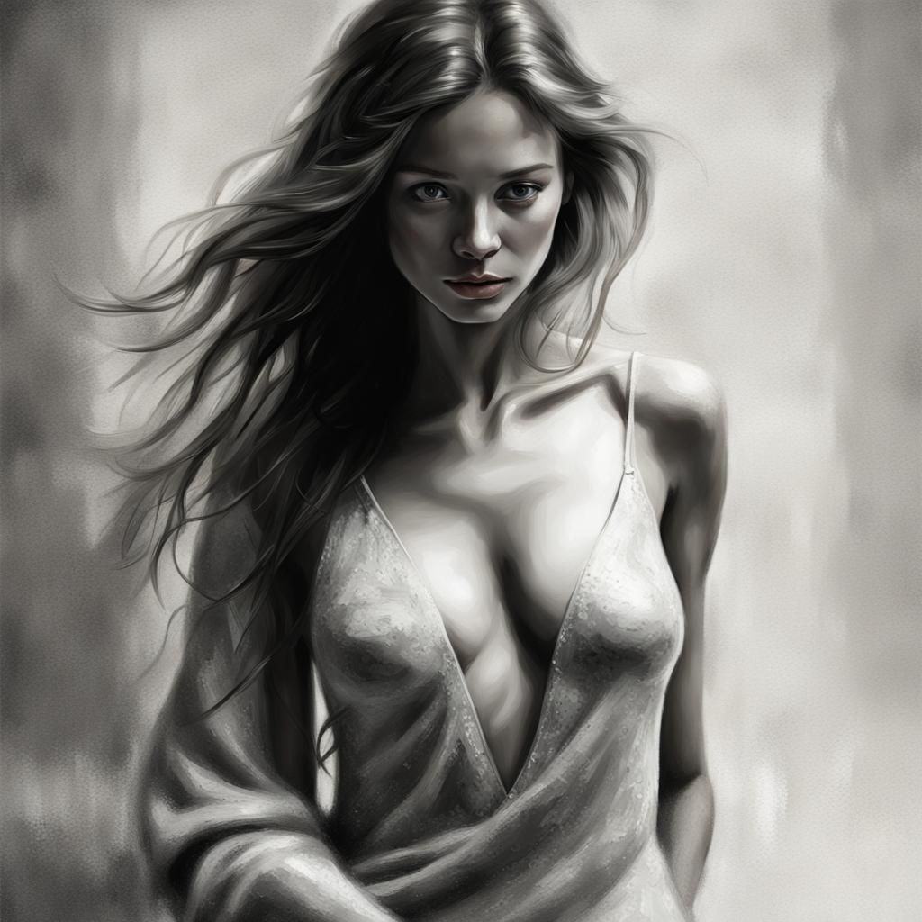 A beautiful woman with luxuriously long, thick honey-red hair, capturing attention with her sensuous looks