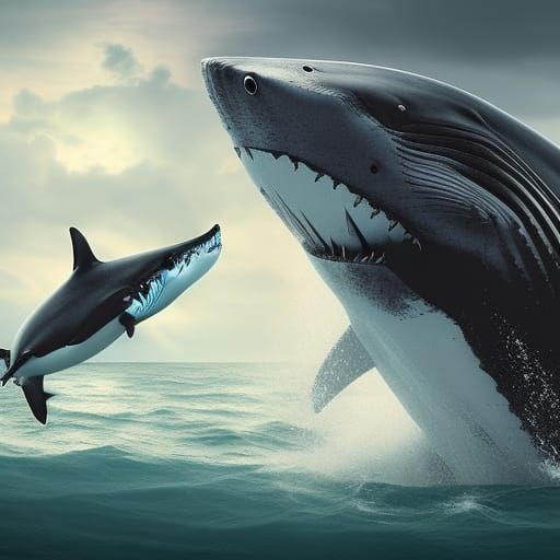 Shark Fighting A Whale
