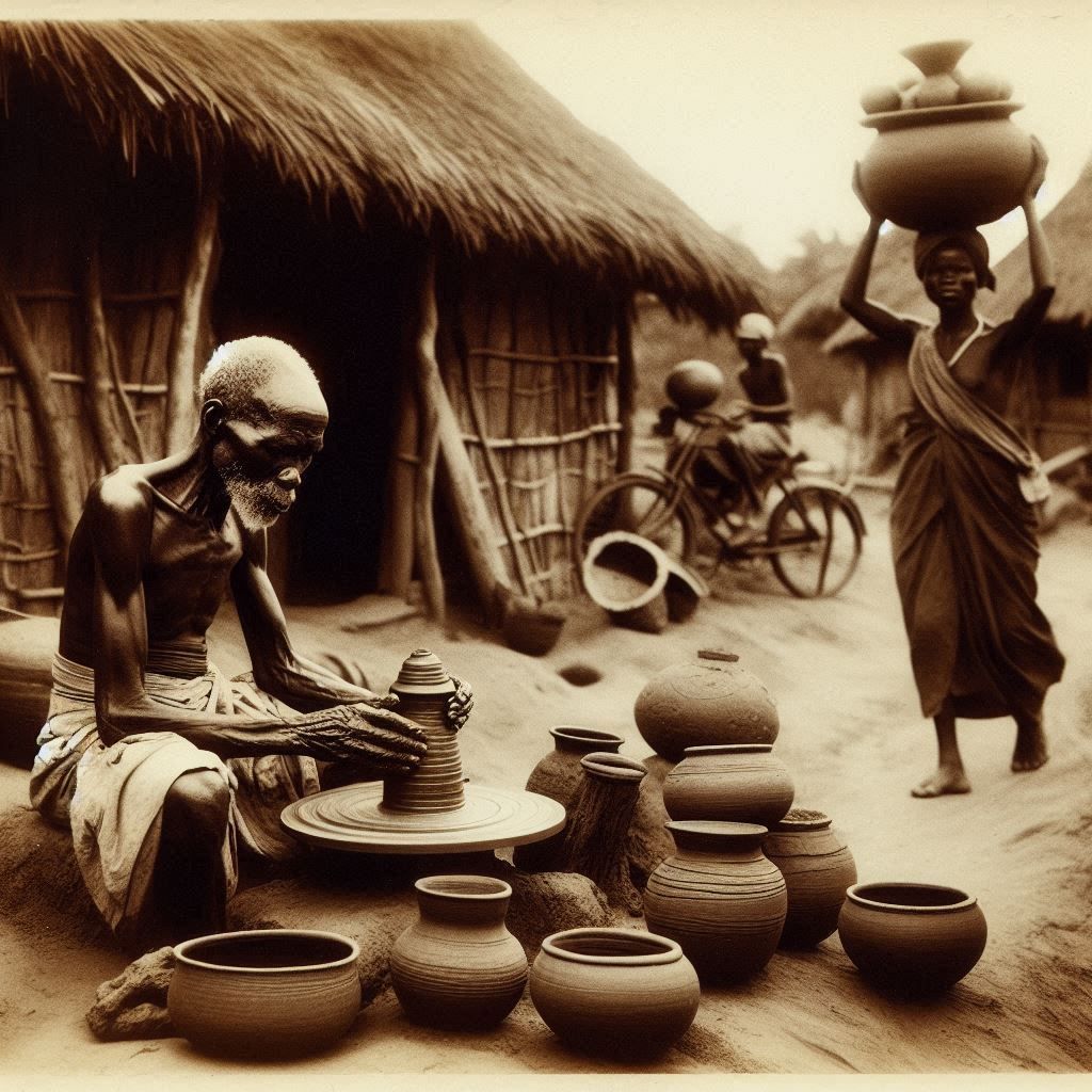Vintage photography of an african potter