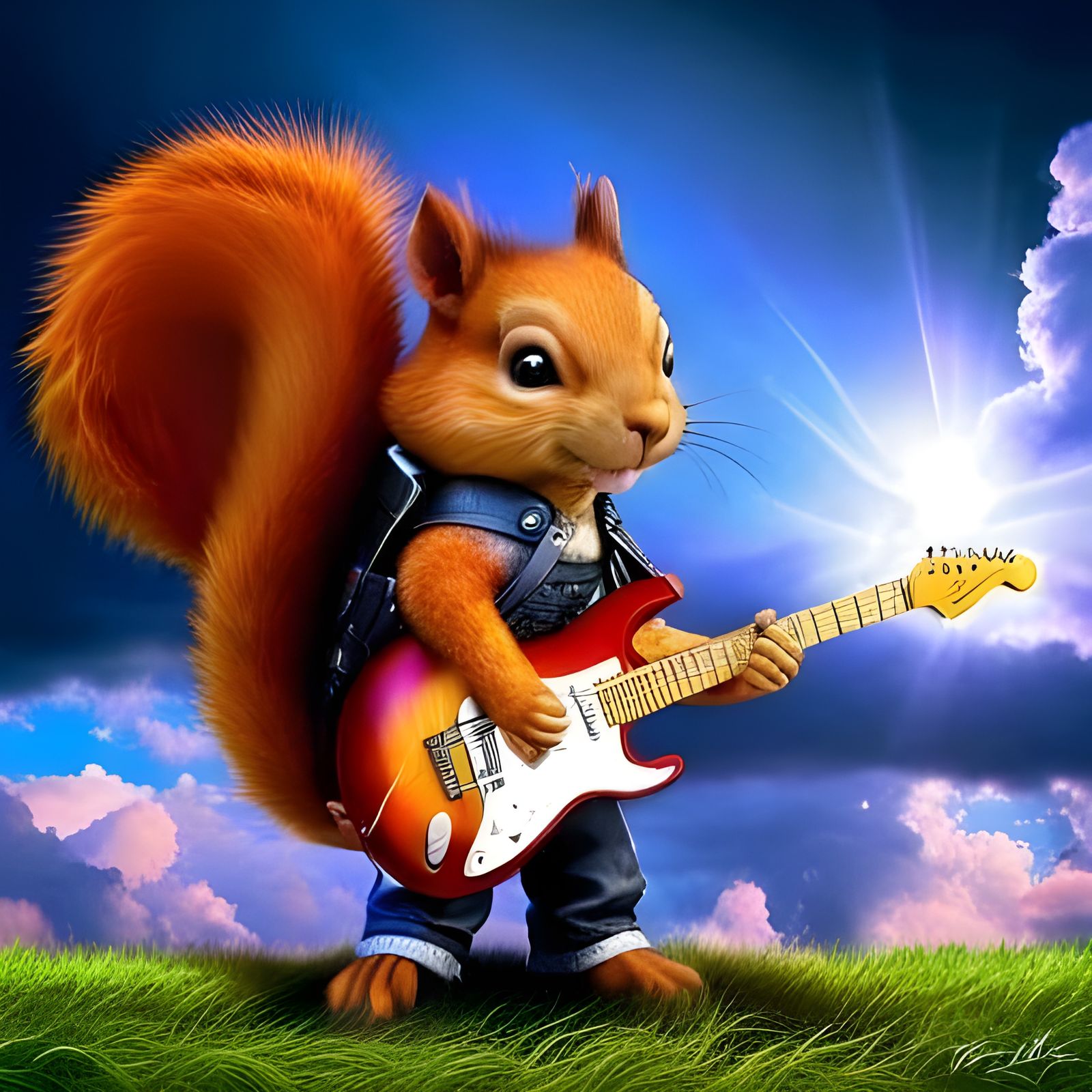 A Squirrel and his Strat  by @Angel