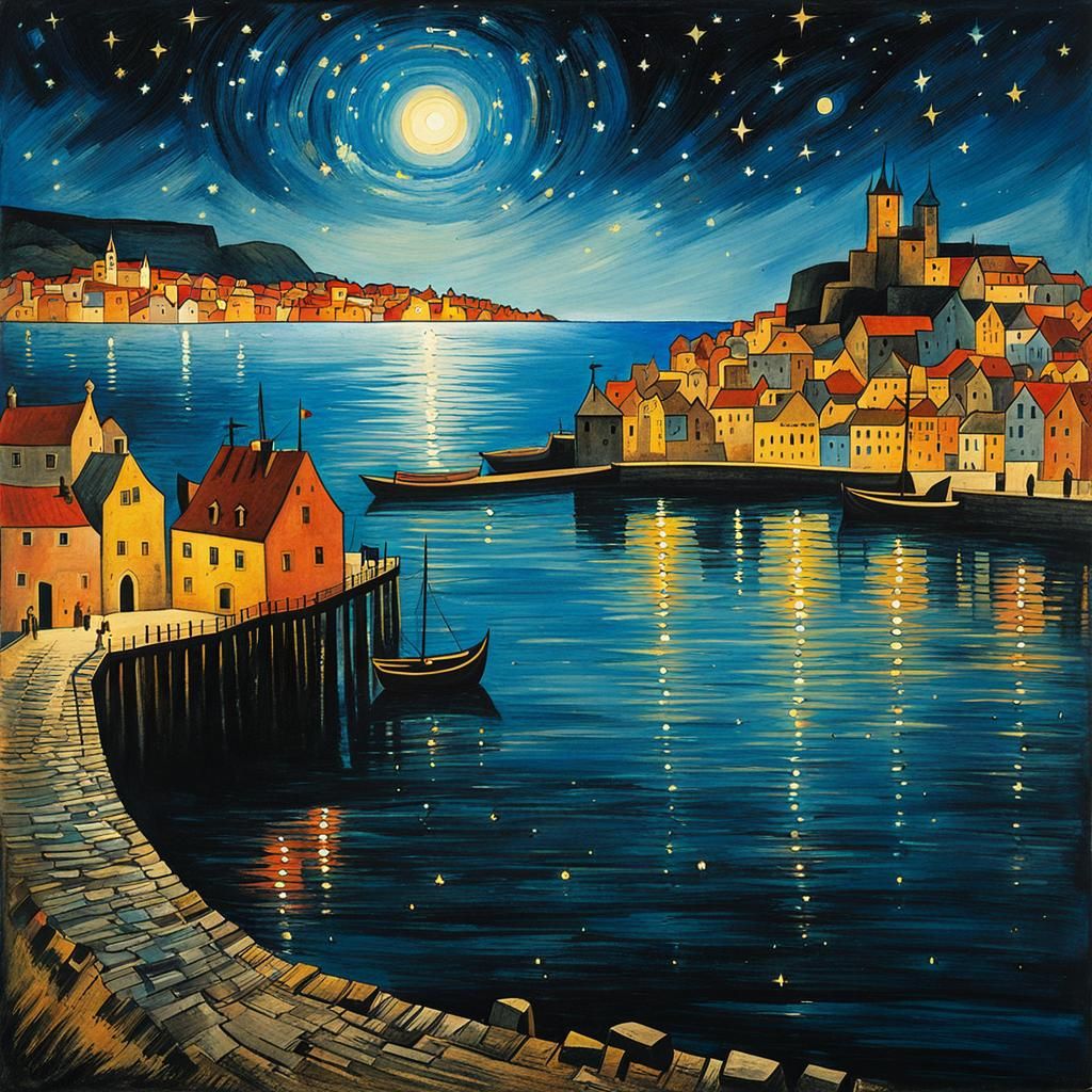 small medieval port town on a small island under the endless...