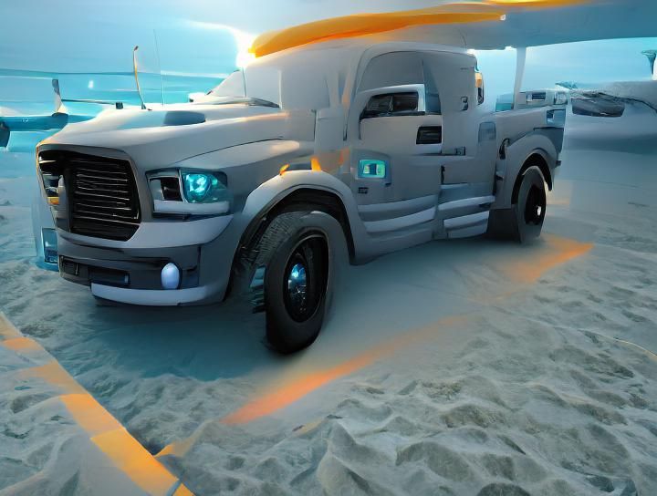 Deep ocean truck glowing headlights 8k resolution ambient oc...