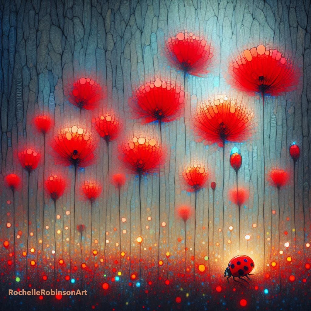 Red Poppy Flowers And A Ladybug
