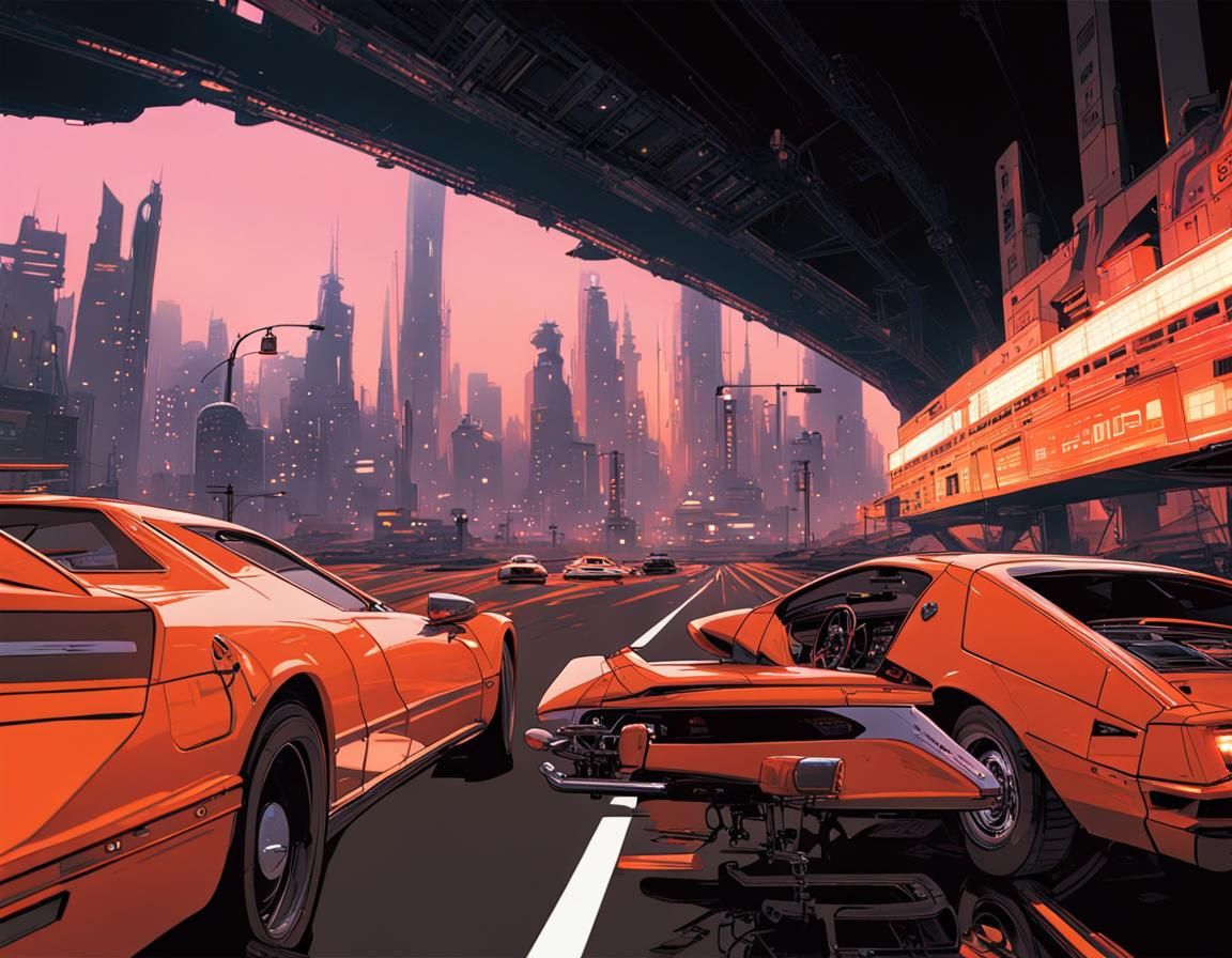 16k resolution, drag racing showdown, Syd Mead futurism, 'Ak...