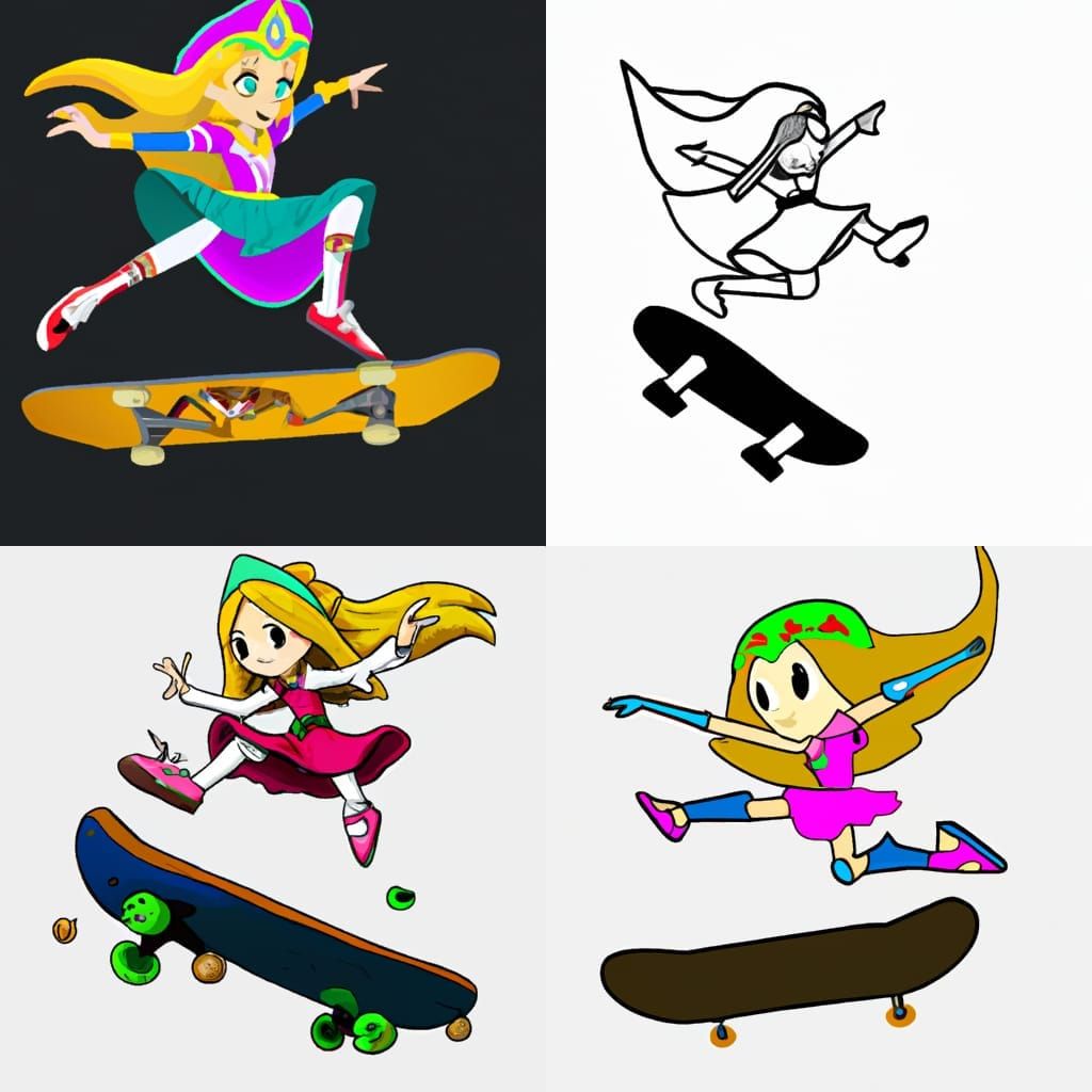 Princess zelda doing a kickflip