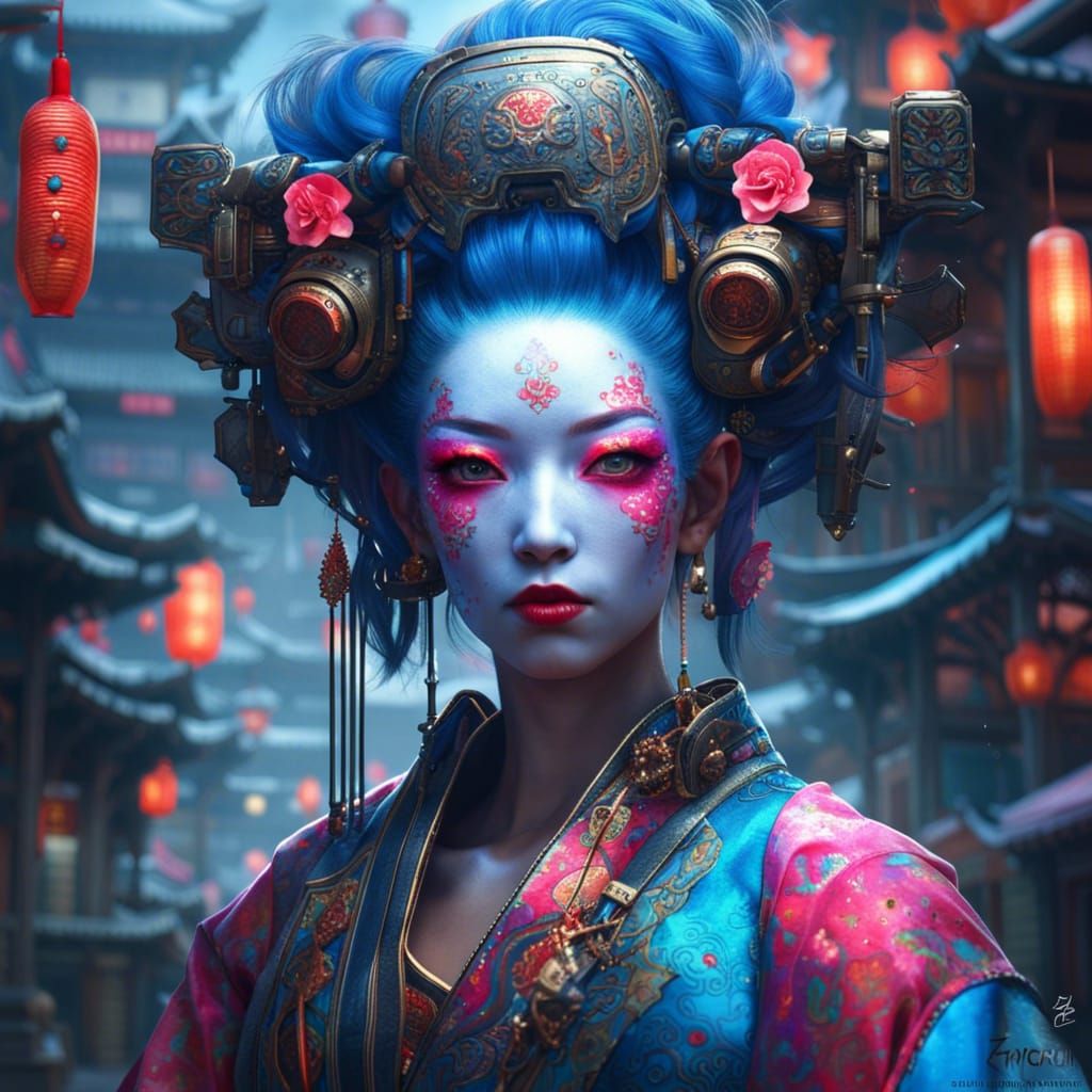 Geisha kawaii roccoco cyberpunkwoman   by @RR