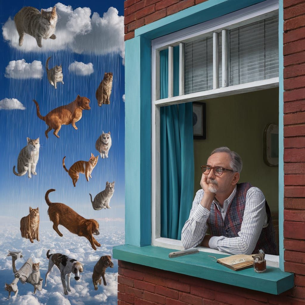"Maybe I need a holliday? I see cats and dogs falling out of...