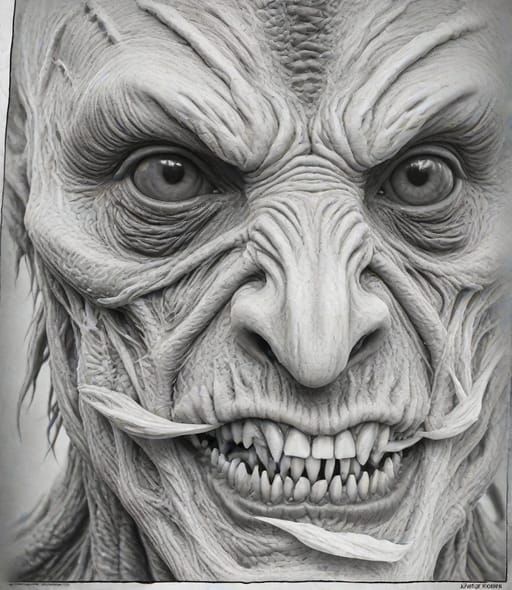 The thing evil alien creature in sketched black and white ho...