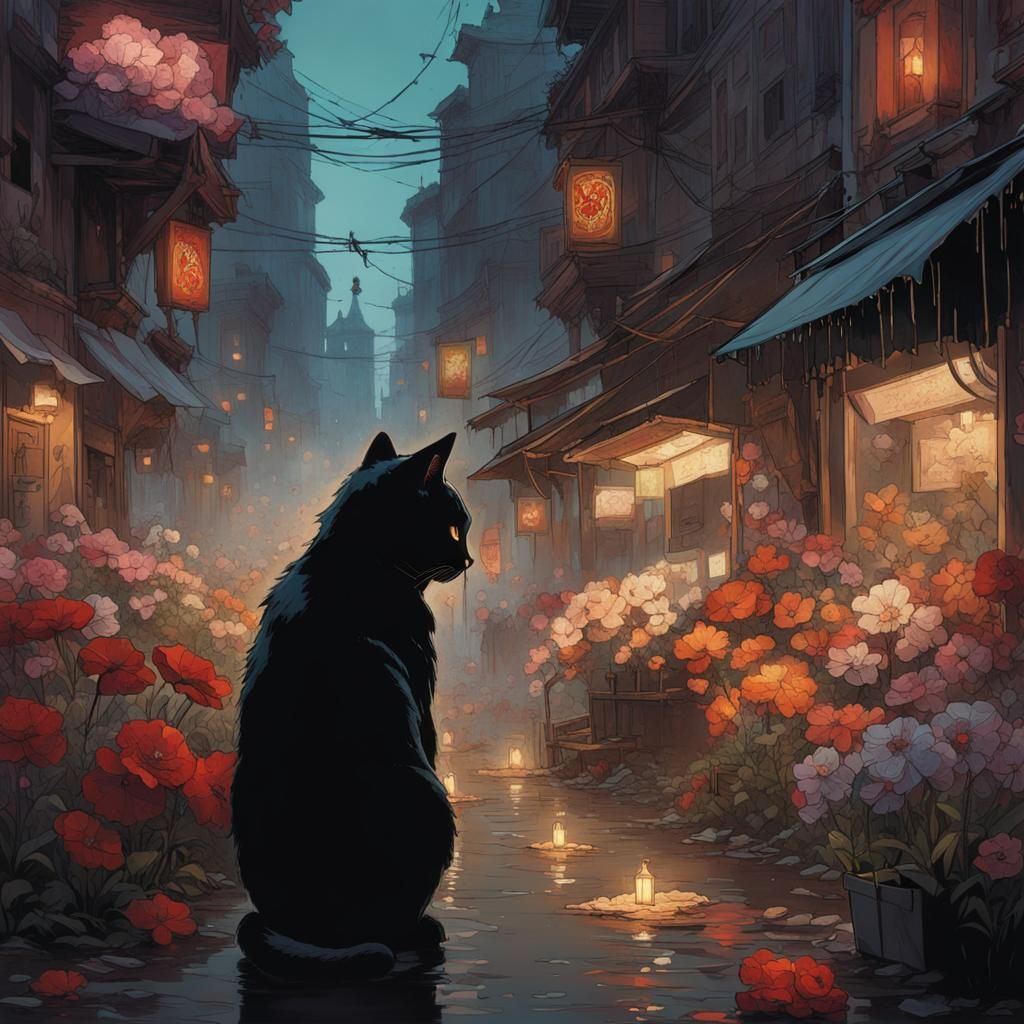 Flower city market kitty AI Generated Artwork NightCafe Creator
