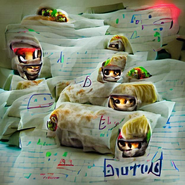 A bunch of evil DJ burritos on a piece of paper