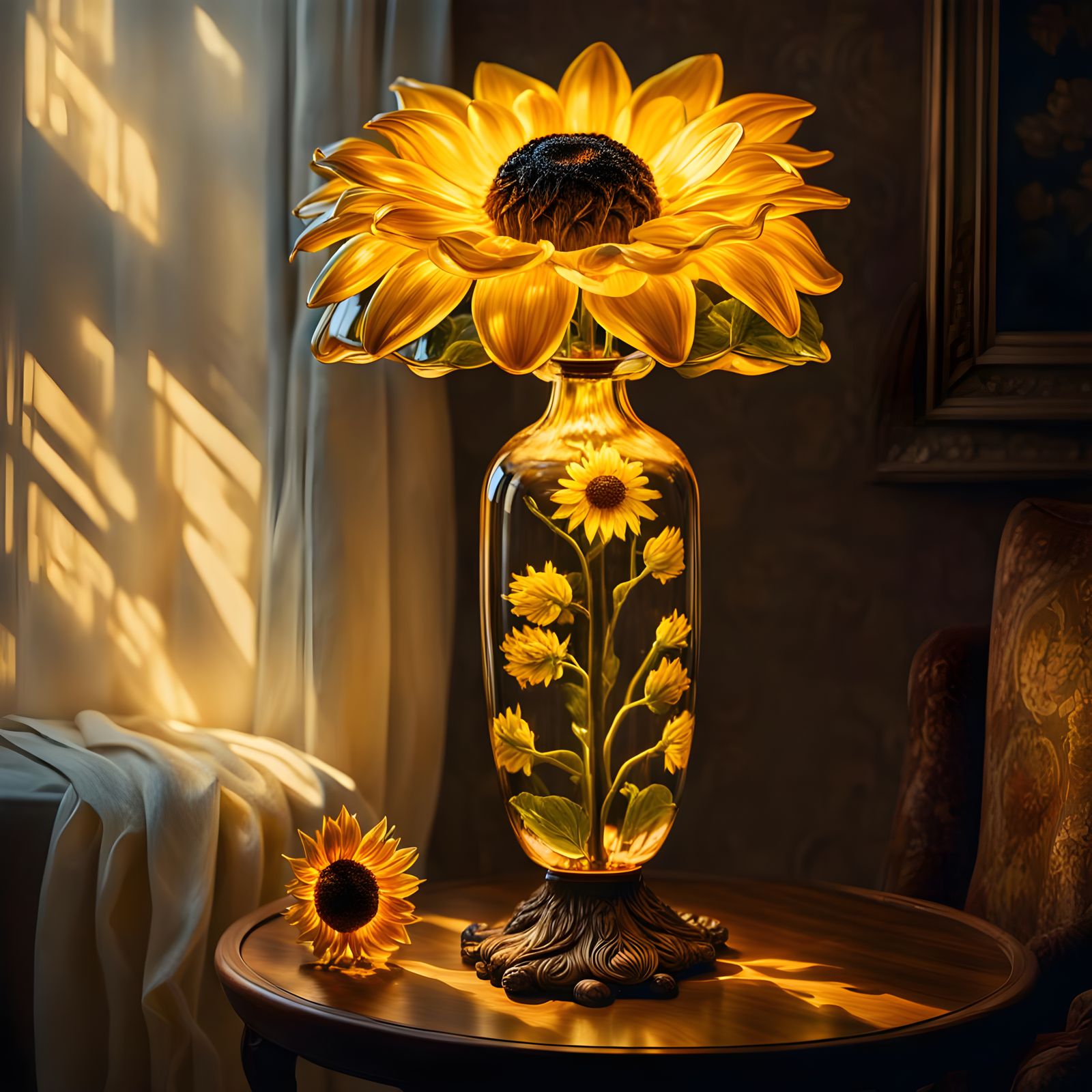 Unconventional lamps - #752 - Glass, sunflower lamp
