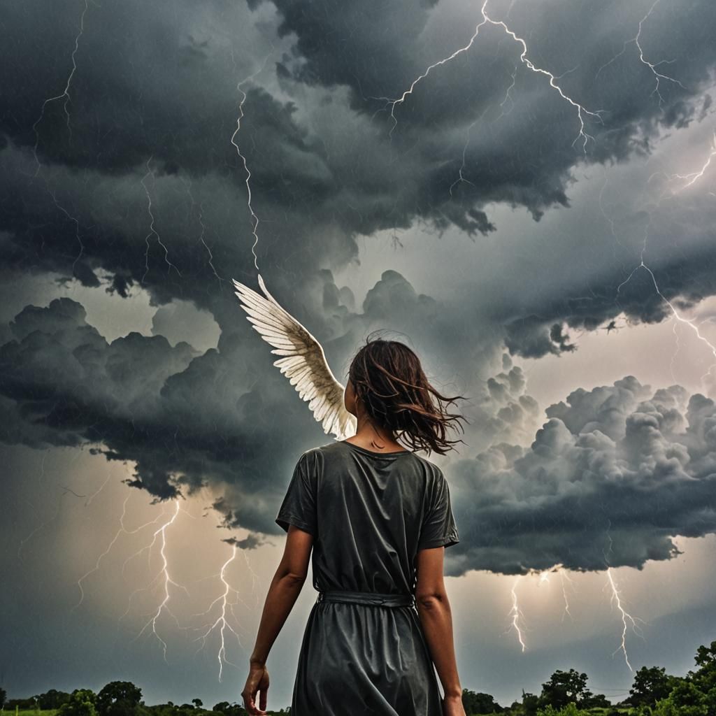 A woman sprouting her wings ready to fly for the very first time. sad ...