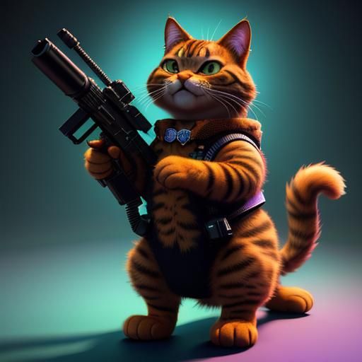 Garfield cat cyberpunk with plasma weapon - AI Generated Artwork ...