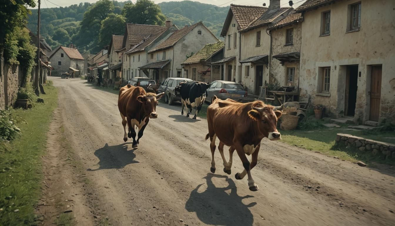 A 2 of cow are running in middle of village