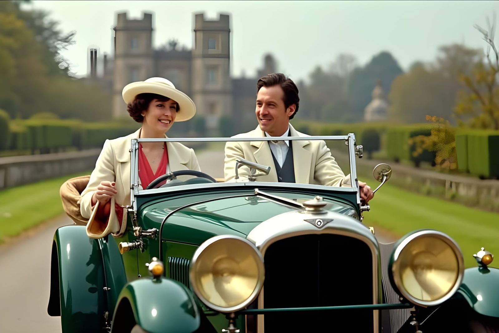 Lady Mary Crawley driving Henry Talbot's car in Downton Abbey  by @Gary Murakami