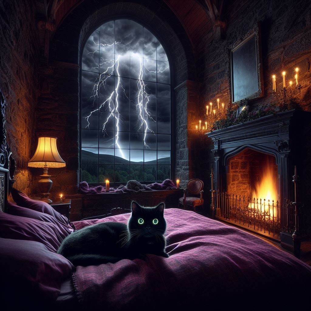Black Cat in Spooky Scottish Castle