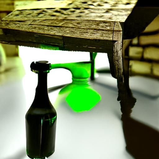 Green beer bottle on a wooden table