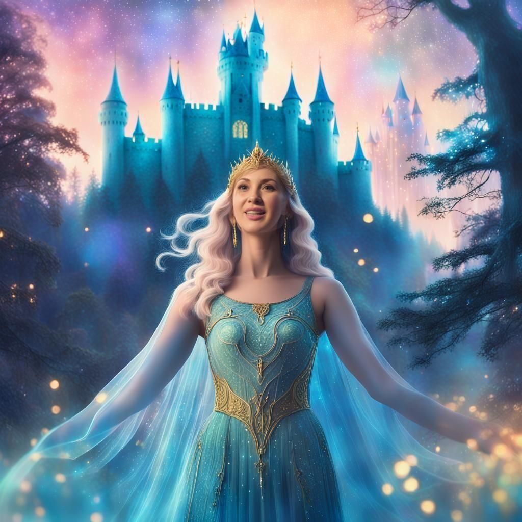Goddess in Mystical Forest with Fantasy Castle