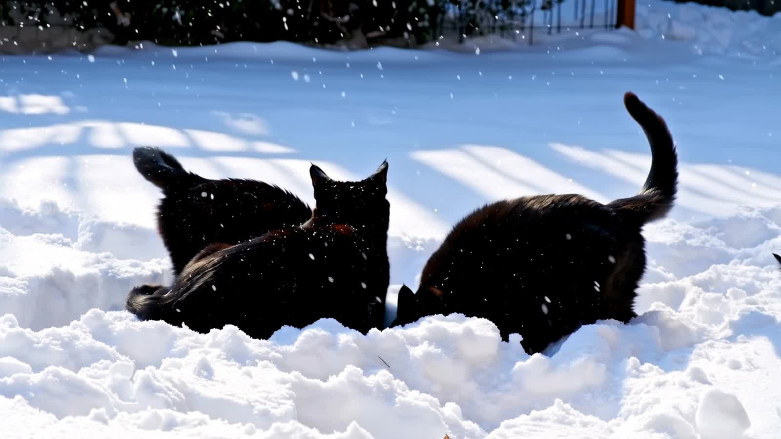 WAN 2.1 tester - 3 cats in the snow