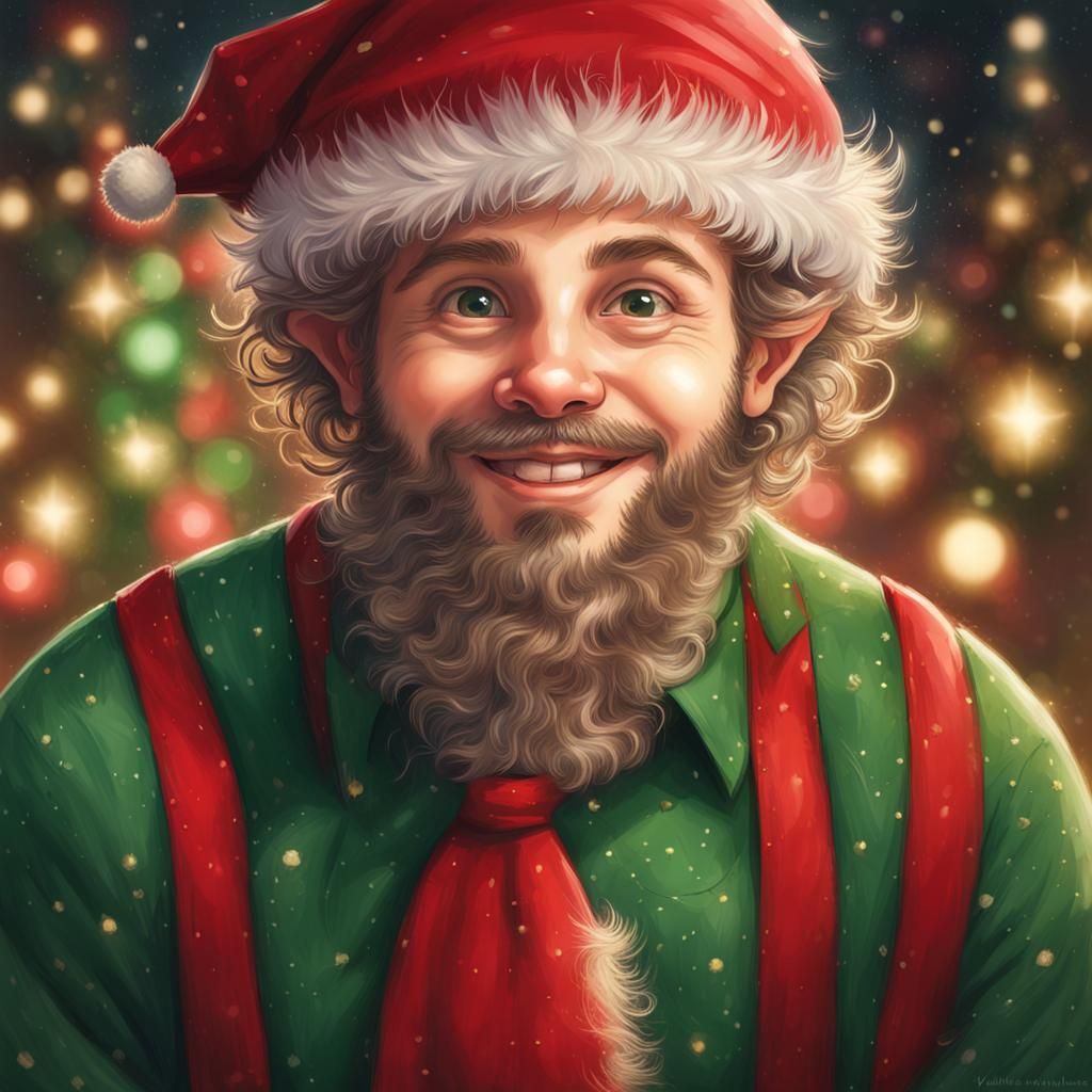 A cute, adorable, funny portrait of one of Santa's elves. Dressed in