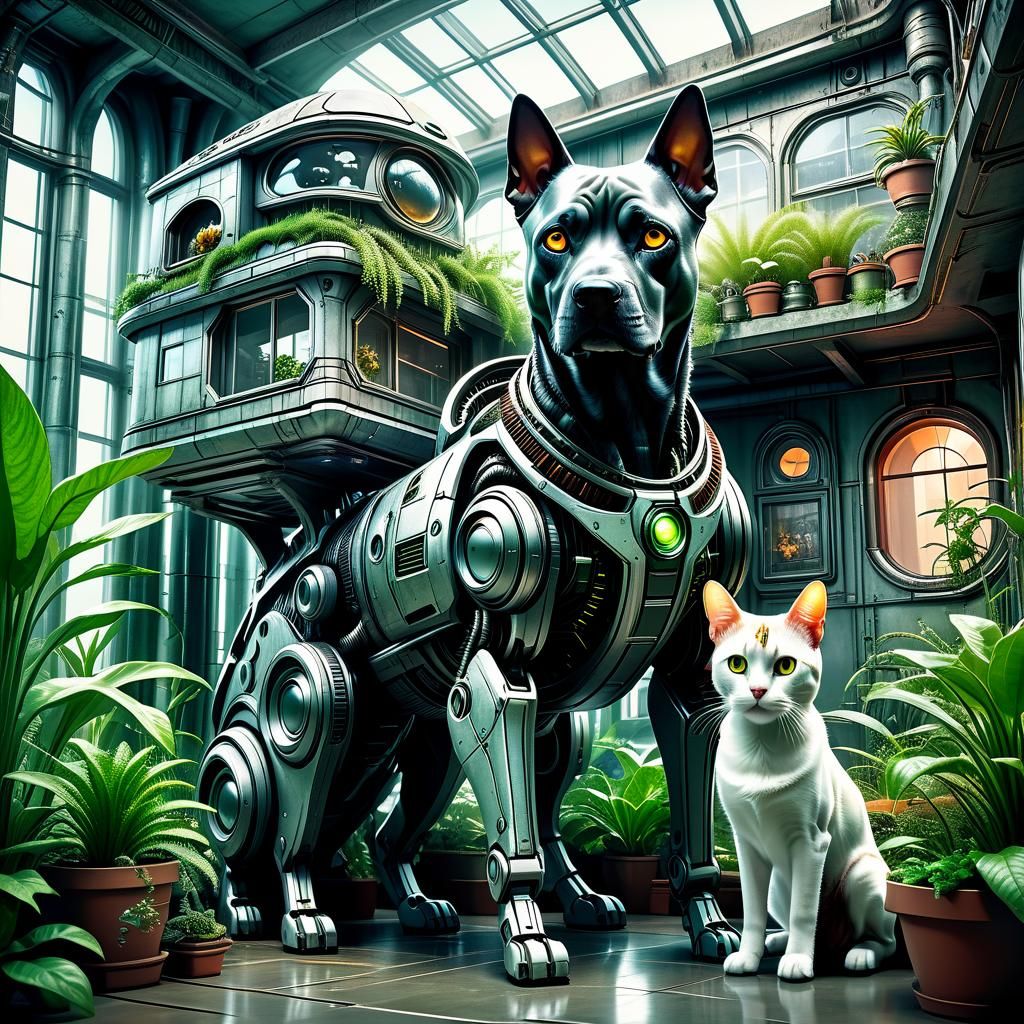the family biopunk dog and cat in a biopunk ...  by @Magic Mushroom Lady