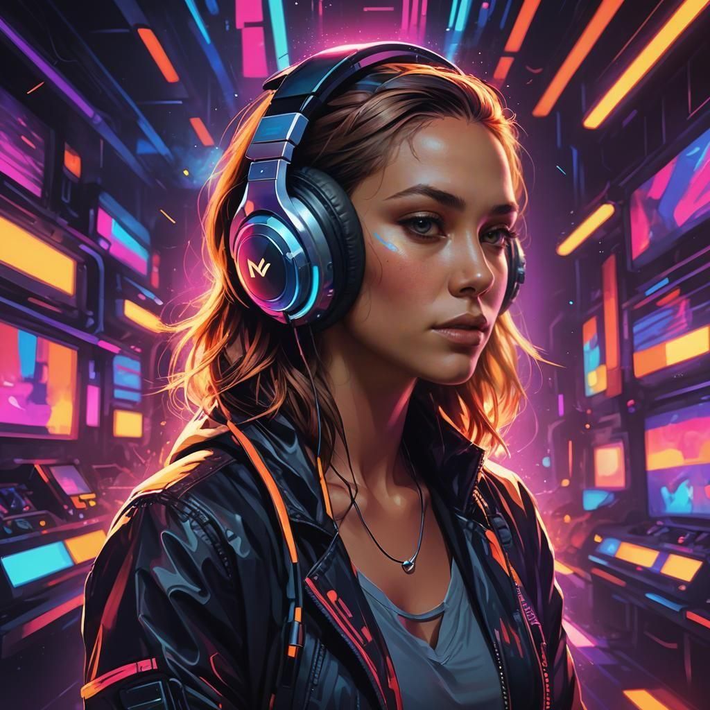 Hyperrealistic  DJ woman