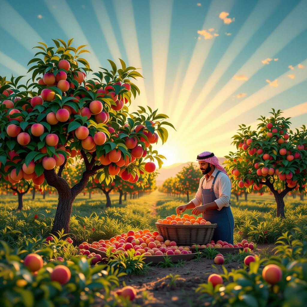  Orchard of trees with peaches