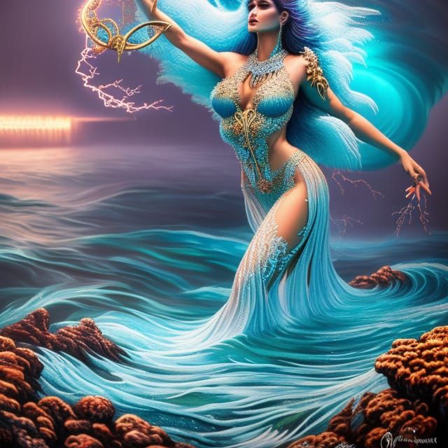 beautiful hyperdetailed "goddess of water" Standing in the o...