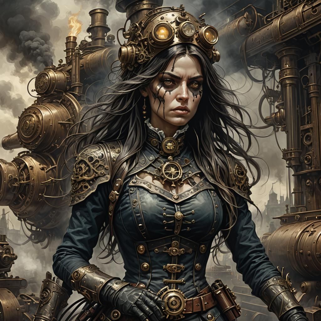 Female rage. steampunk engine horror Gustave Doré Greg Rutko...