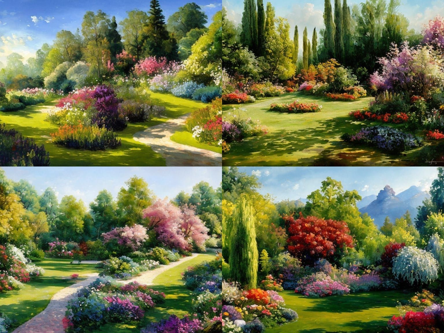 A beautiful Gardens in Gouache Style, Watercolor, Museum Epi...