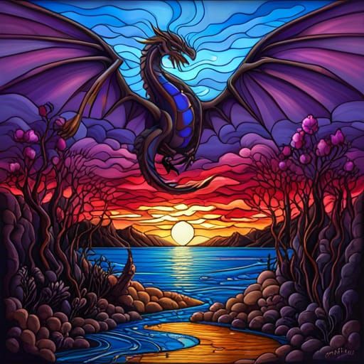 Purple Stained Glass Dragon  by @AkiraDawn