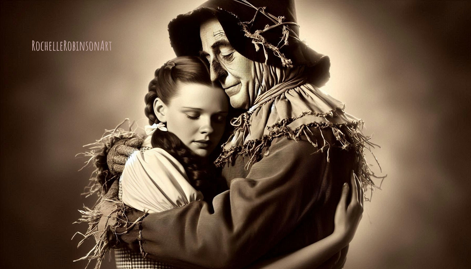 Dorothy And Scarecrow - Sepia Art