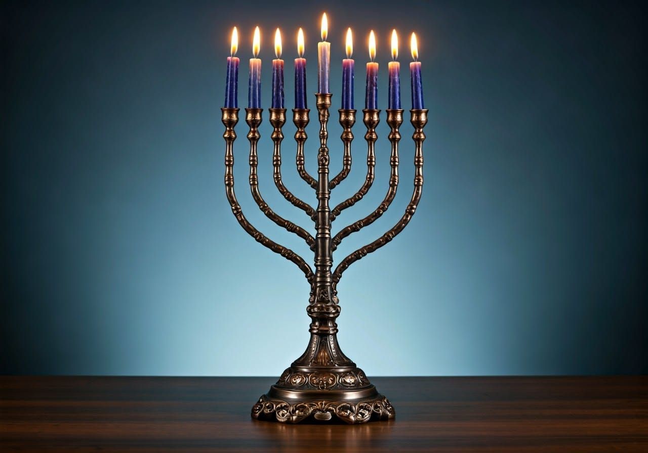 Surreal Hanukkah Menorah in Dramatic, Warm Lighting