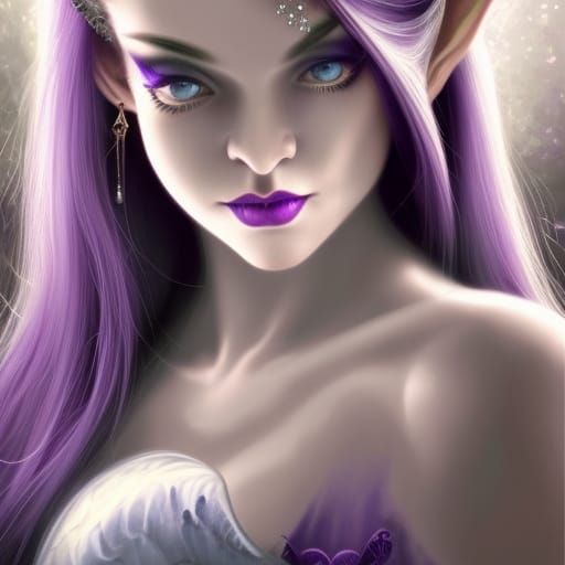 Ethereal elf young lady with purple hair - AI Generated Artwork ...