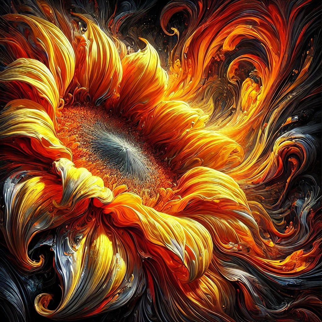 Sunflower Petals Swirl Like Fiery Flames | DALL-E 3 AI image...