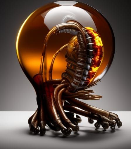 Alien Facehugger Encased in Amber: Hyperrealistic Art