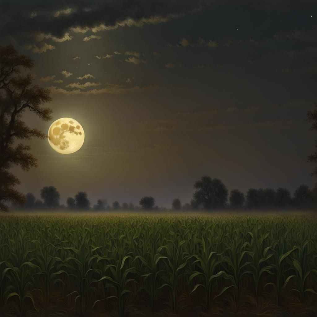 Full Moon Over A Corn Field - Ai Generated Artwork - Nightcafe Creator