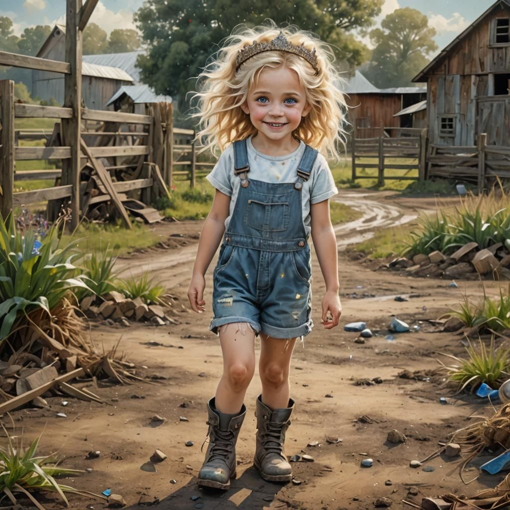 Whimsical image adorable little cheeky girl wearing over ove...