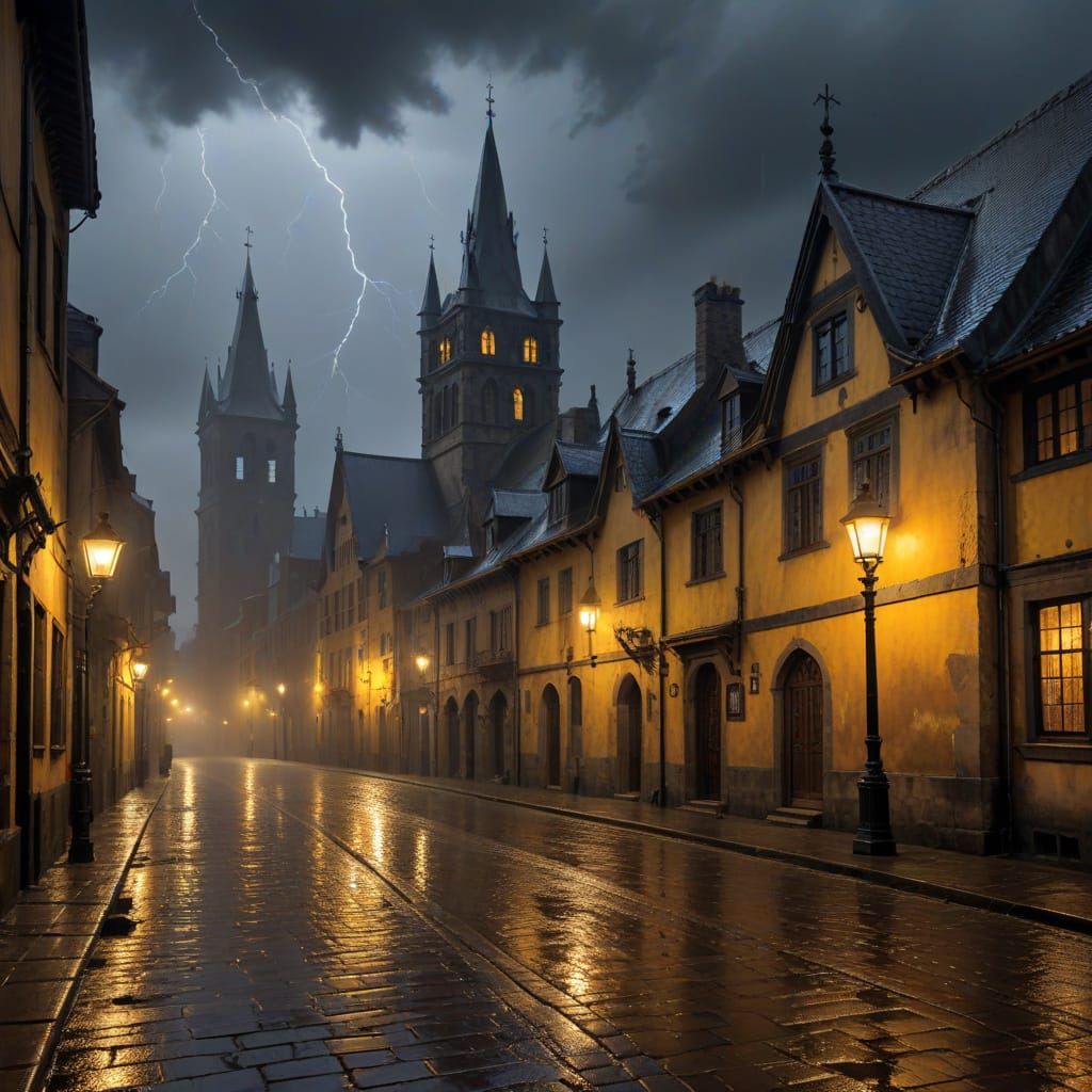 רחוב אירופאי בלילה