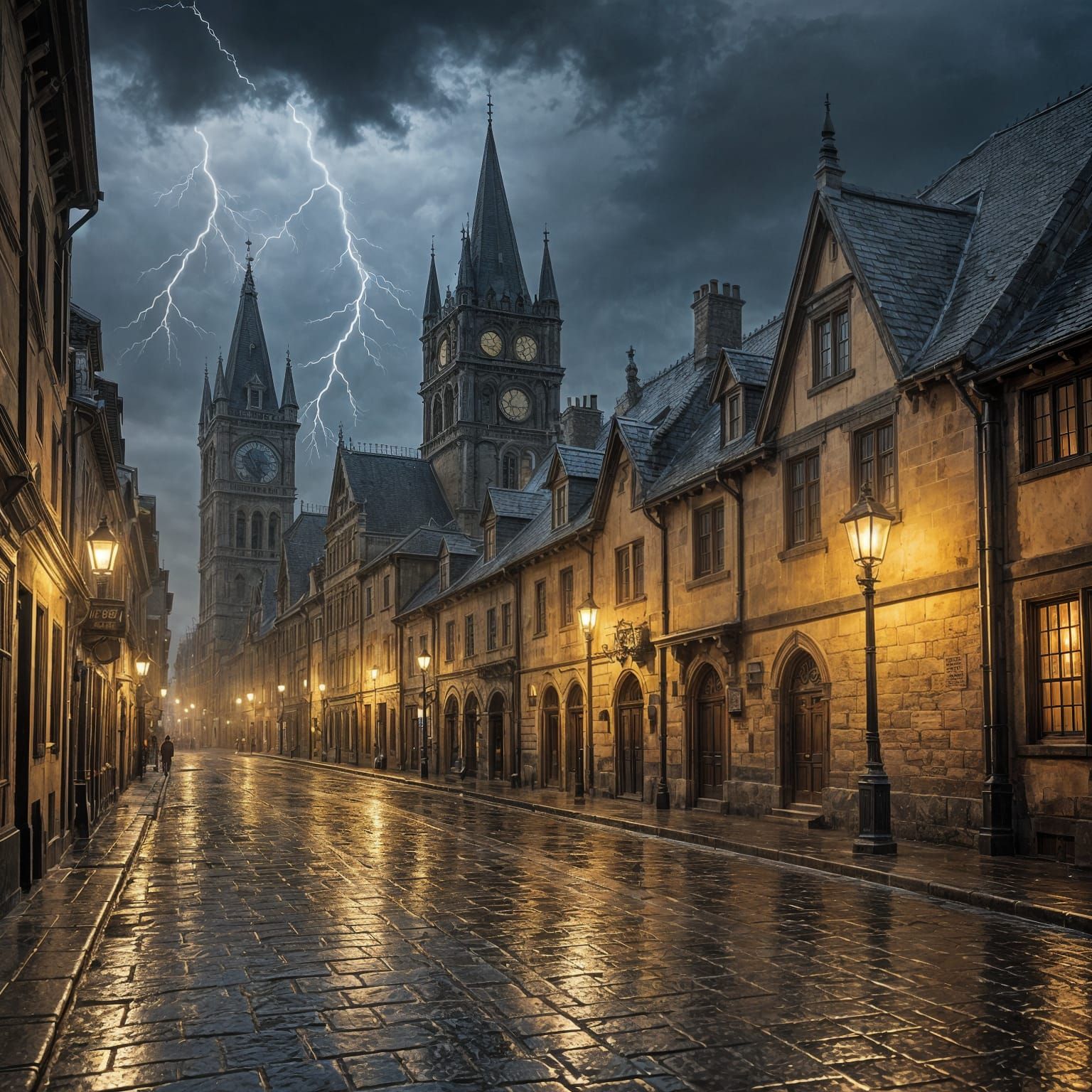 Mysterious Gothic City on a Stormy Night