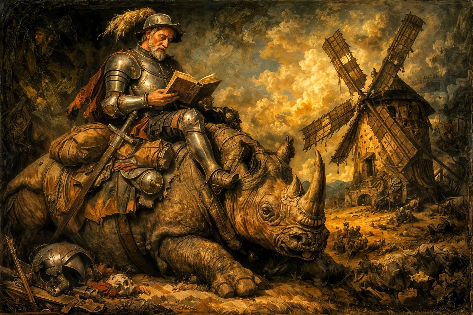 DON QUIXOTE TAKING A REST FROM FIGHTING WINDMILLS - EARLIER HE TRADED ROSINANTE FOR A RHINO #2