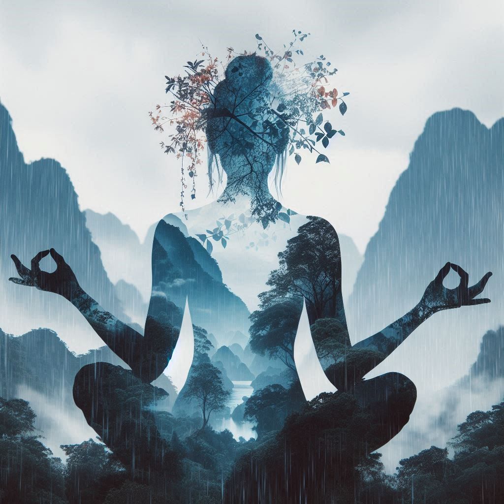 double exposure beautiful fantasy DALL-E 3 portrait landscape..