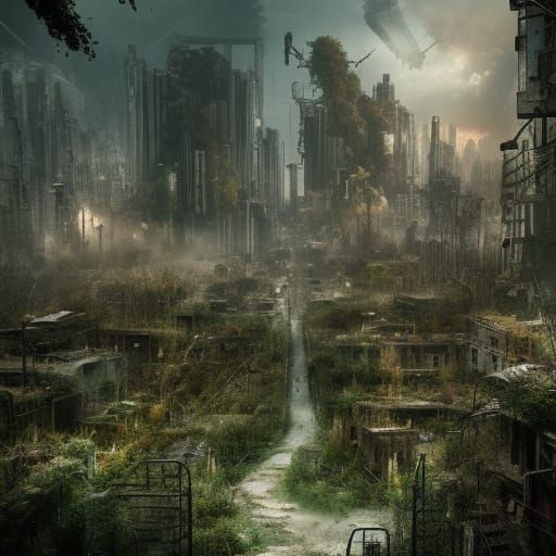 post apocalyptic overgrown city - AI Generated Artwork - NightCafe Creator