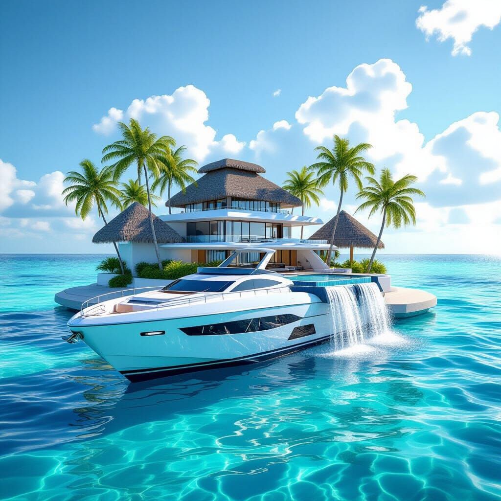 Luxury Yacht: Tropical Island on Turquoise Ocean