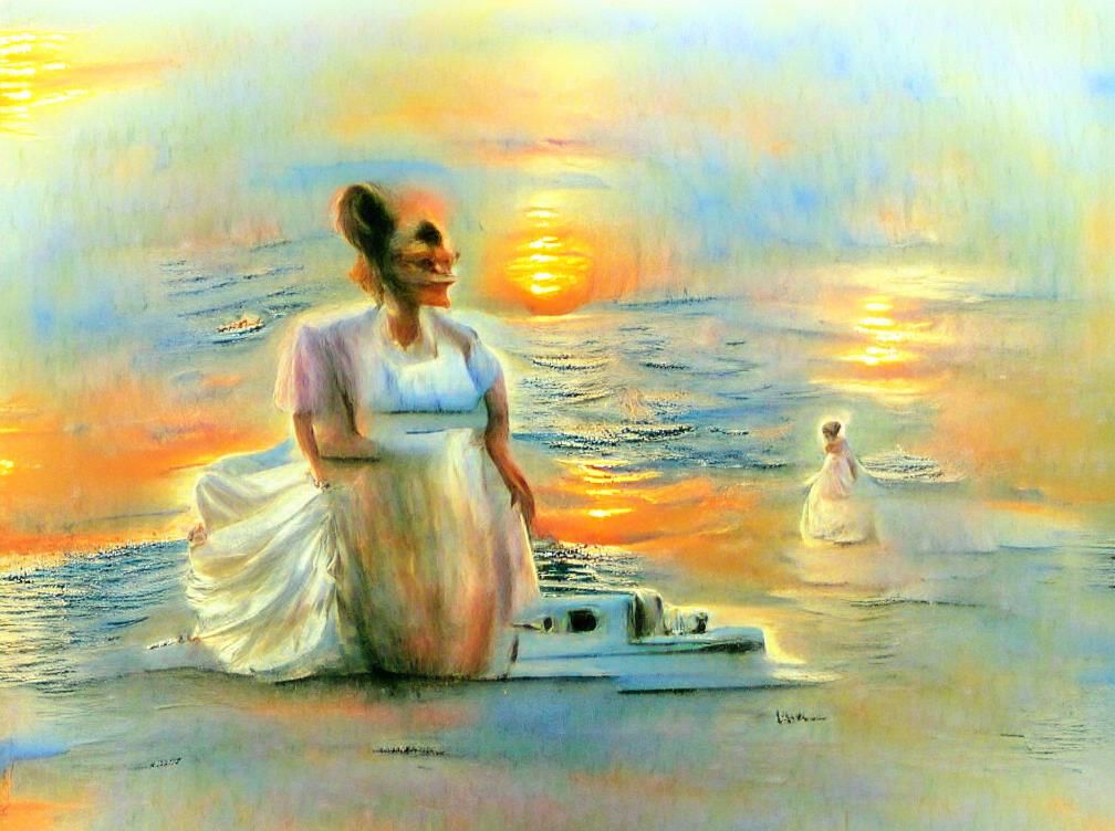 long afloat on shipless oceans, i did all my best to smile, here i am, here i am, waiting to hold you. woman in white dress. pastel sun set