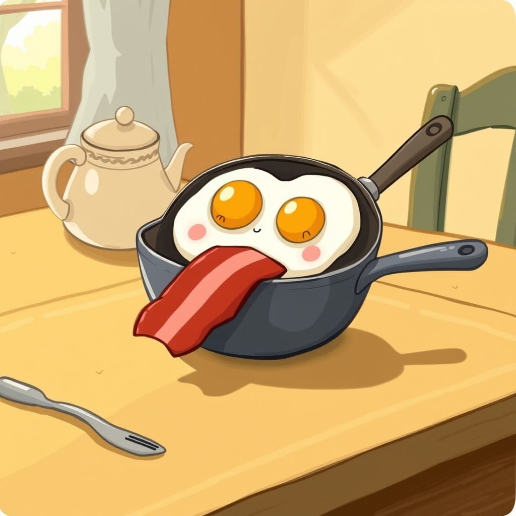 Whimsical Breakfast Scene in Playful Hand-Drawn Illustration...