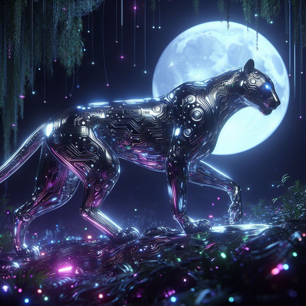 Electric Feline: A Panther's Journey Through Synthetic Moonl...
