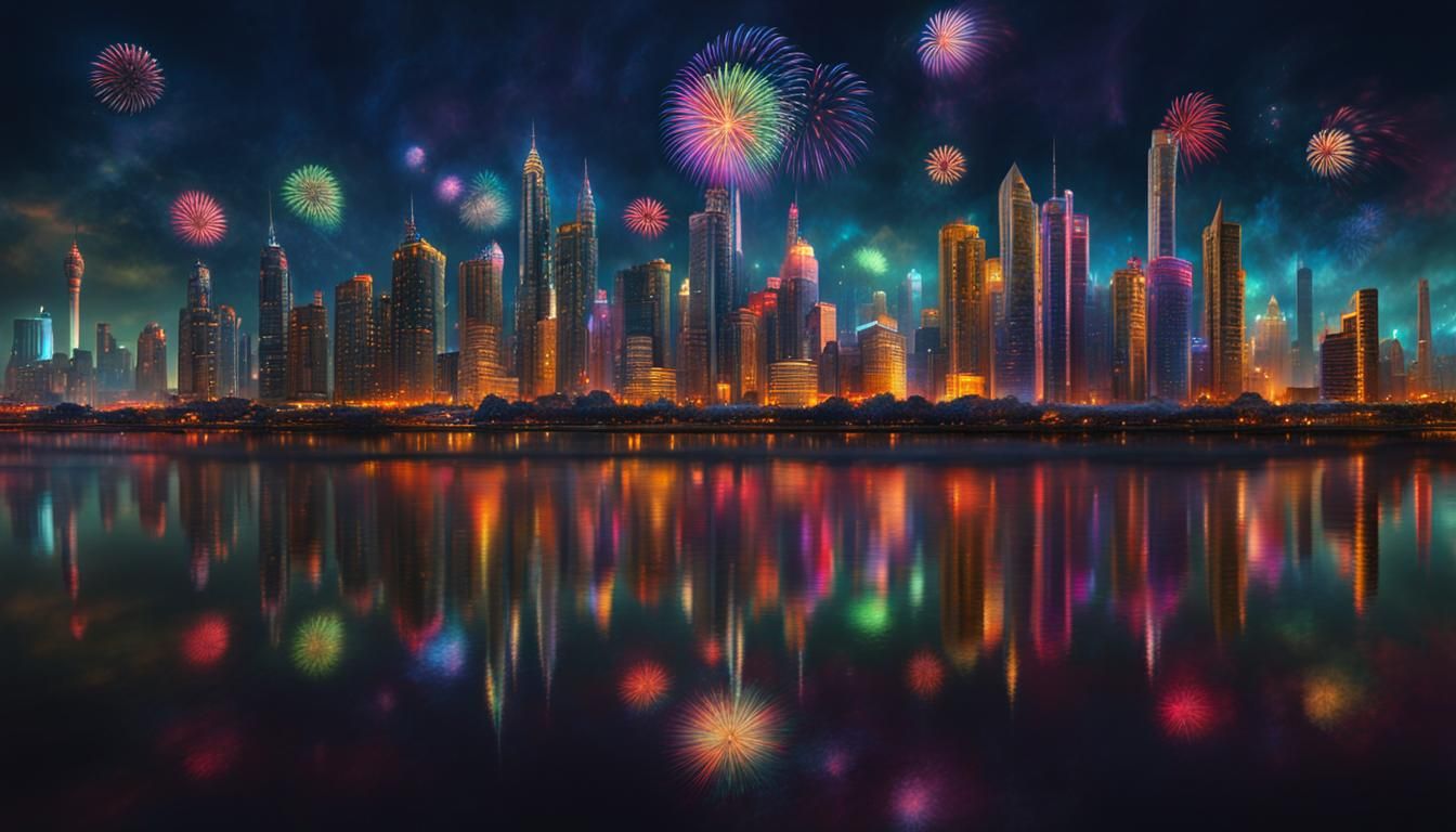 Cityscape fireworks
